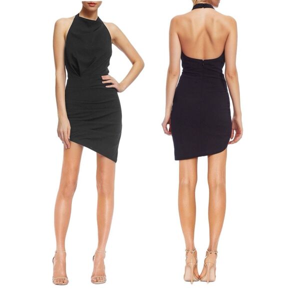 NWT Jewel Badgley Mischka asymmetric halter black dress  Size 12 - Picture 1 of 10